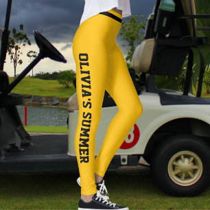 Custom Vacation Fun Sunshine Yellow Black Striped Leggings