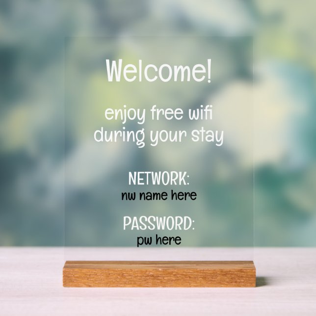 Custom Vacation Rentals Home Wifi Instructions Acrylic Sign (Neutral)