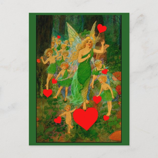 Custom Valentine Fairy Princess Red Hearts Cupids Postcard (Front)