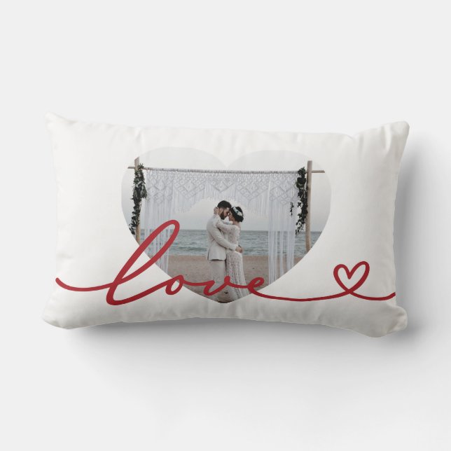 Custom Valentine Heart Photo Lumbar Pillow (Back)