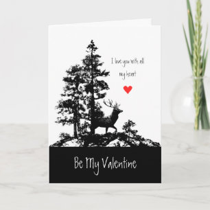 Custom Valentine Love Heart Vintage Stag Deer Art Holiday Card