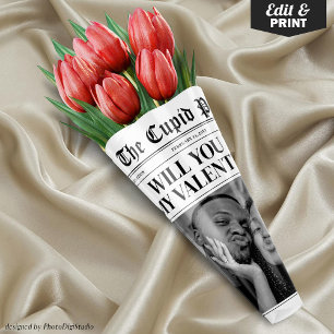 Custom Valentine Newspaper Flower Bouquet Gift  Wrapping Paper Sheet