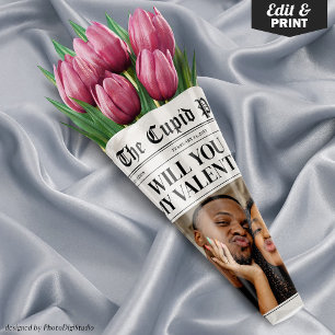 Custom Valentine Newspaper Flower Bouquet Gift  Wrapping Paper Sheet