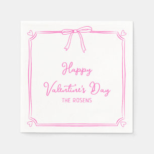 Custom Valentine's Day Party Cute Pink Bow Hearts Napkin