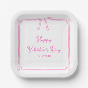 Custom Valentine's Day Party Cute Pink Bow Hearts Paper Plate