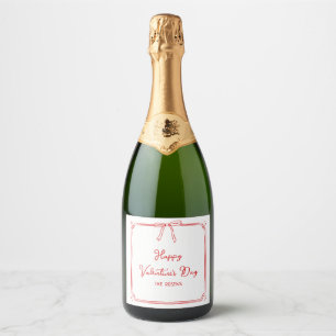 Custom Valentine's Day Party Cute Red Bow Hearts Sparkling Wine Label