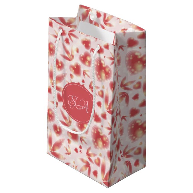 Custom Valentine's Day Pink Hearts Shiny Dot Light Small Gift Bag (Front Angled)