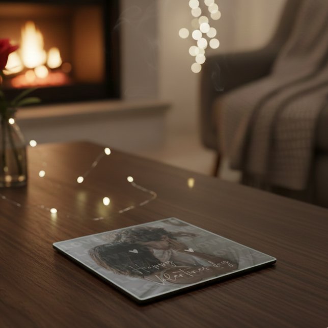 Custom Valentine's Day Romantic Couple Photo  Glass Coaster (Creator Uploaded)