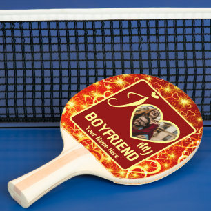 Custom Valentines Heart Photo I Love My Boyfriend Ping Pong Paddle