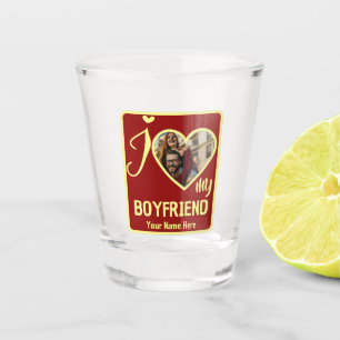 Custom Valentines Heart Photo I Love My Boyfriend Shot Glass