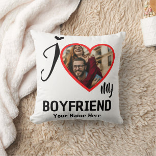 Custom Valentines Heart Photo I Love My Boyfriend Throw Pillow