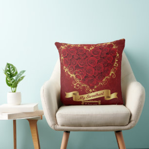 Custom Valentine'S Red Rose Heart Love Throw Pillow
