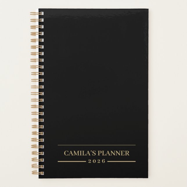 Custom Velvet Black Minimal Planner (Front)