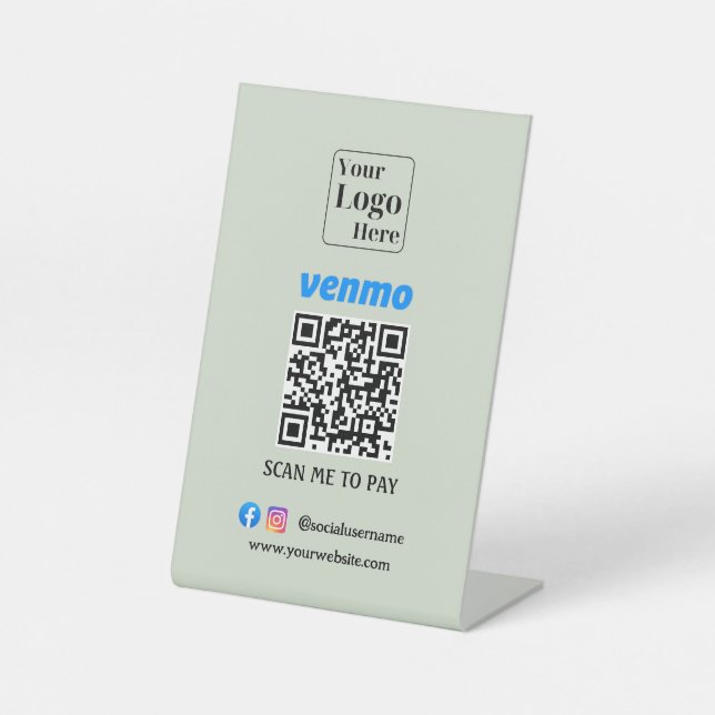 Custom Venmo QR Code Payment Stand Pedestal Sign (Front)