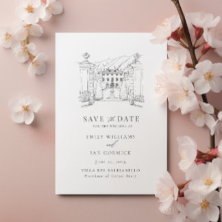Custom Venue Illustration Save the Date with QR  Invitation