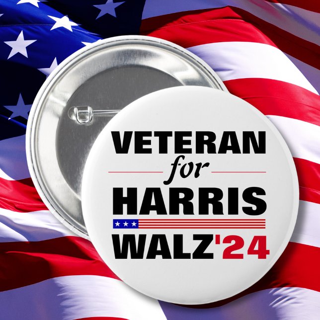 Custom Veterans for Harris Waltz 2024 Election 2 Inch Round Button (Creator Uploaded)