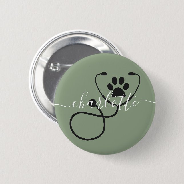 Custom Veterinarian Veterinary Tech Vet Assistant 2 Inch Round Button (Front & Back)