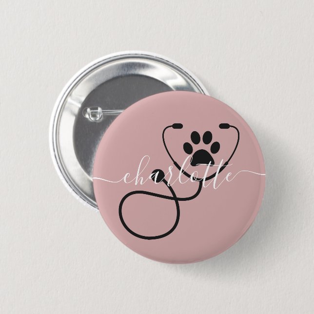 Custom Veterinarian Veterinary Tech Vet Assistant 2 Inch Round Button (Front & Back)