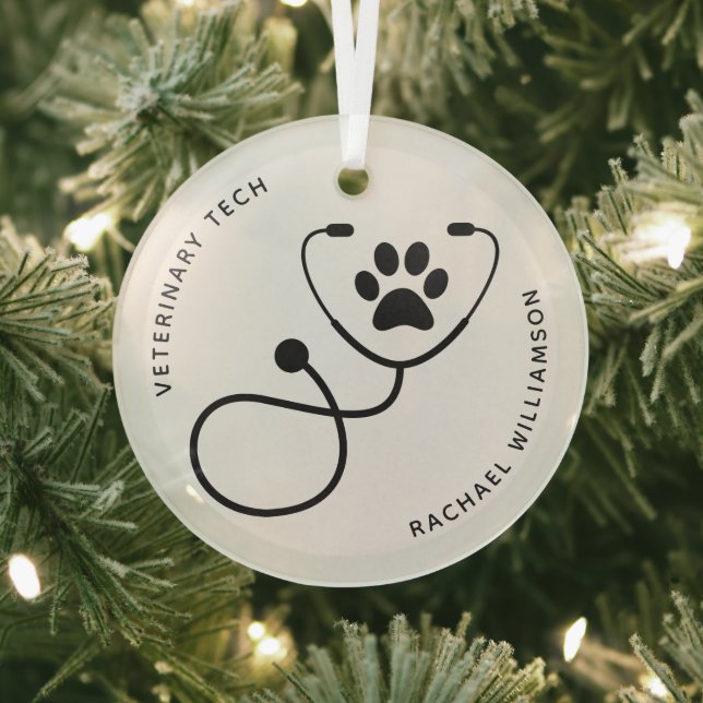 Custom Veterinarian Veterinary Tech Vet Assistant Glass Ornament (Insitu)