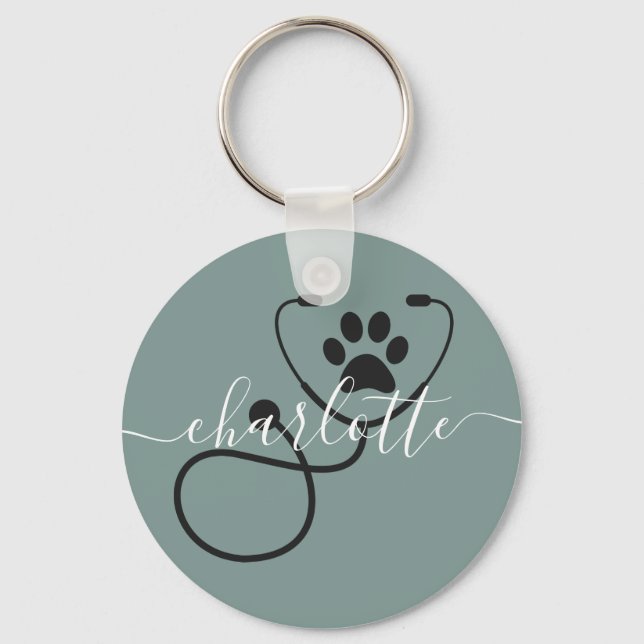 Custom Veterinarian Veterinary Tech Vet Assistant Keychain (Front)