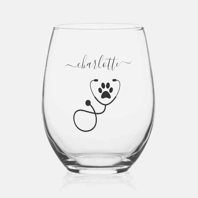 Custom Veterinarian Veterinary Tech Vet Assistant Stemless Wine Glass (Front)