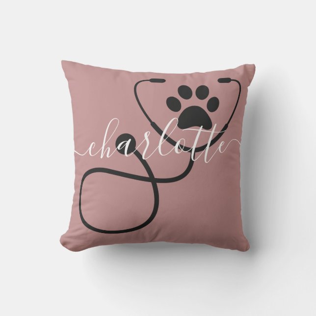 Custom Veterinarian Veterinary Tech Vet Assistant Throw Pillow (Front)