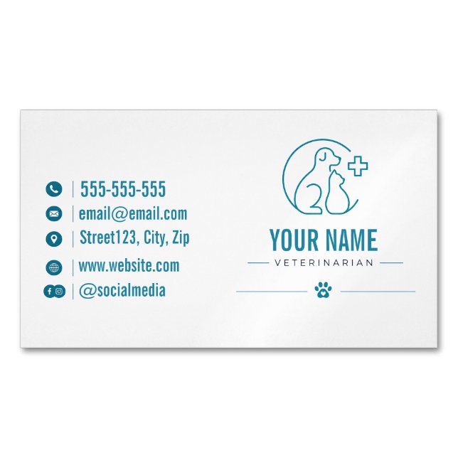 Custom Veterinarian with QR Code Magnetic Business Card (Front)