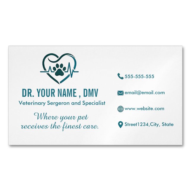 Custom Veterinary Magnet Business Card (Front)