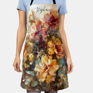 Custom Vibrant Floral Watercolor Art Apron