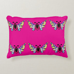 Custom Vibrant Modern Folk Butterfly Art Accent Pillow