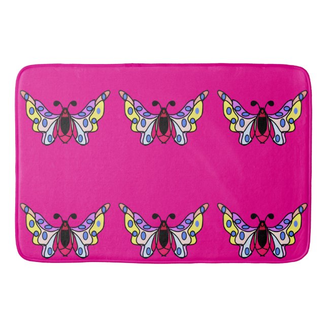 Custom Vibrant Modern Folk Butterfly Art Bath Mat (Front)
