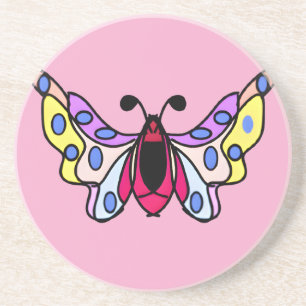 Custom Vibrant Modern Folk Butterfly Art Coaster