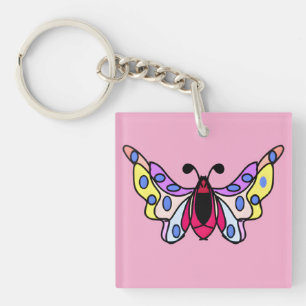 Custom Vibrant Modern Folk Butterfly Art Keychain