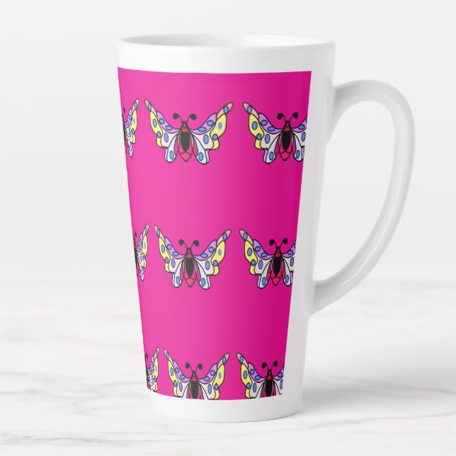 Custom Vibrant Modern Folk Butterfly Art Latte Mug (Right)