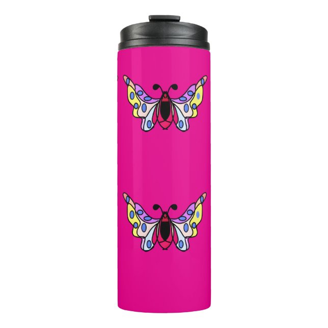 Custom Vibrant Modern Folk Butterfly Art Thermal Tumbler (Front)