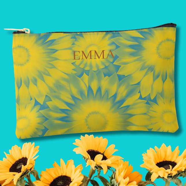 Custom Vibrant Sunflower Tie-Dye Art Accessory Pouch (Creator Uploaded)