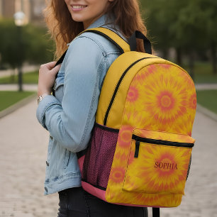 Custom Vibrant Sunflower Tie-Dye Art Printed Backpack