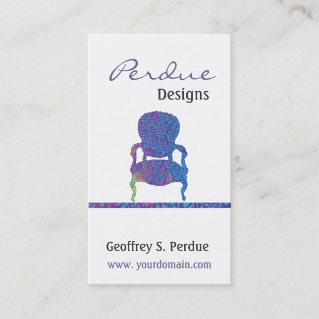 Custom Victorian  Damask Chair Business Card (Front)