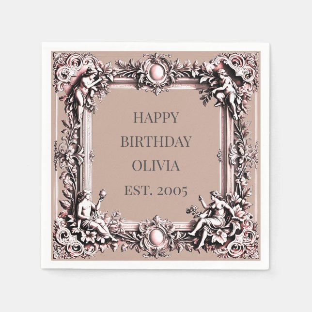 Custom Victorian Frame Napkin – mocha mousse brown (Front)