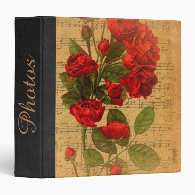 Custom Victorian Music Sheet Watercolor Rose Binder (Front/Spine)
