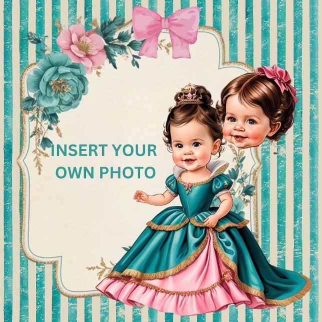 Custom Victorian Pink and Teal Floral Princess  Invitation (Creator Uploaded)