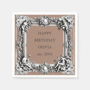 Custom Victorian Scroll Frame – MOCHA brown Napkin