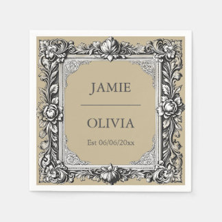 Custom Victorian Scroll Frame – mocha brown paper  Napkin