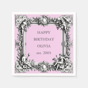 Custom Victorian Scroll Frame Napkin – pink 
