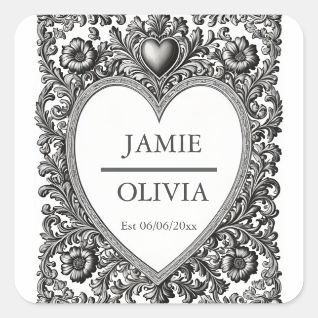 Custom Victorian Scroll Frame – wedding Square Sticker (Front)