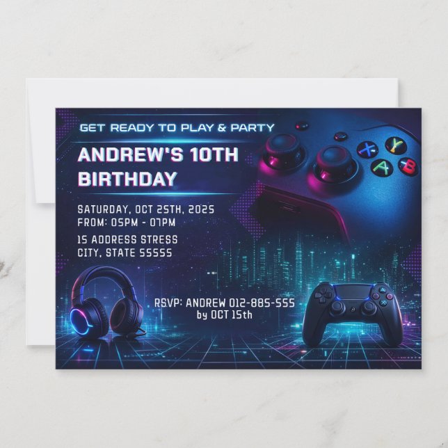Custom Video Game Birthday Party Invitation (Front)
