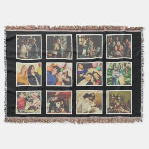 Custom Vintage 12 Photo Nostalgic Birthday 90s Throw Blanket
