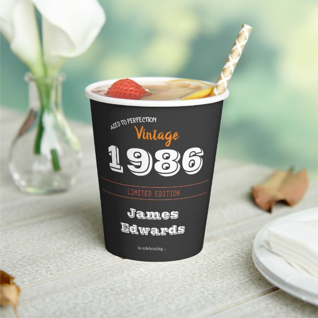 Custom Vintage 1986 40th Birthday  – Retro  Paper Cups (Insitu)