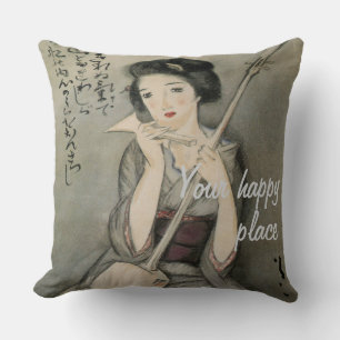 Custom Vintage Aesthetic Japan Kimono illustration Throw Pillow