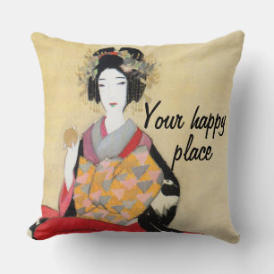 Custom Vintage Aesthetic Japan Kimono illustration Throw Pillow